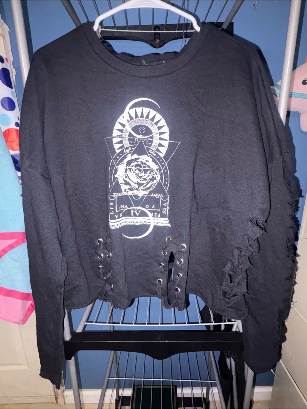 Black Graphic Lace-Up Women's Sweatshirt - Unbranded